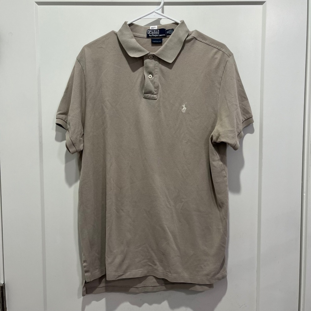 Polo Ralph Lauren Mens XL Custom Fit Short Sleeve Pique Polo Shirt Tan Khaki